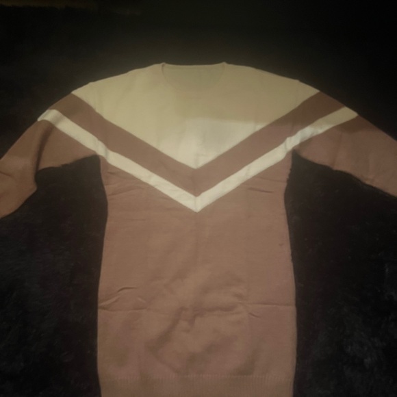 Knit Chevron Long Sleeve Sweater Dress in Brown and Cream - Picture 7 of 8